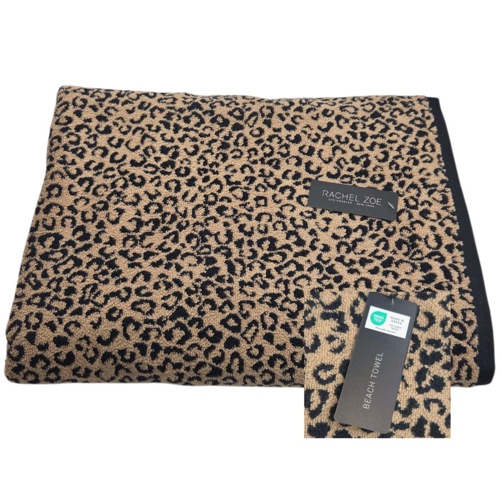Rachel Zoe Leopard Print Oversized Beach Towel 40x70 Tan Black Quick Dry